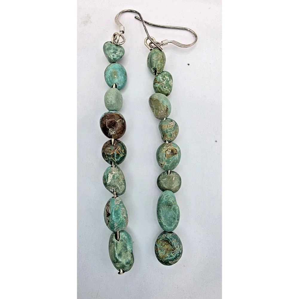 Genuine Turquoise Stone Dangle Earrings 2
